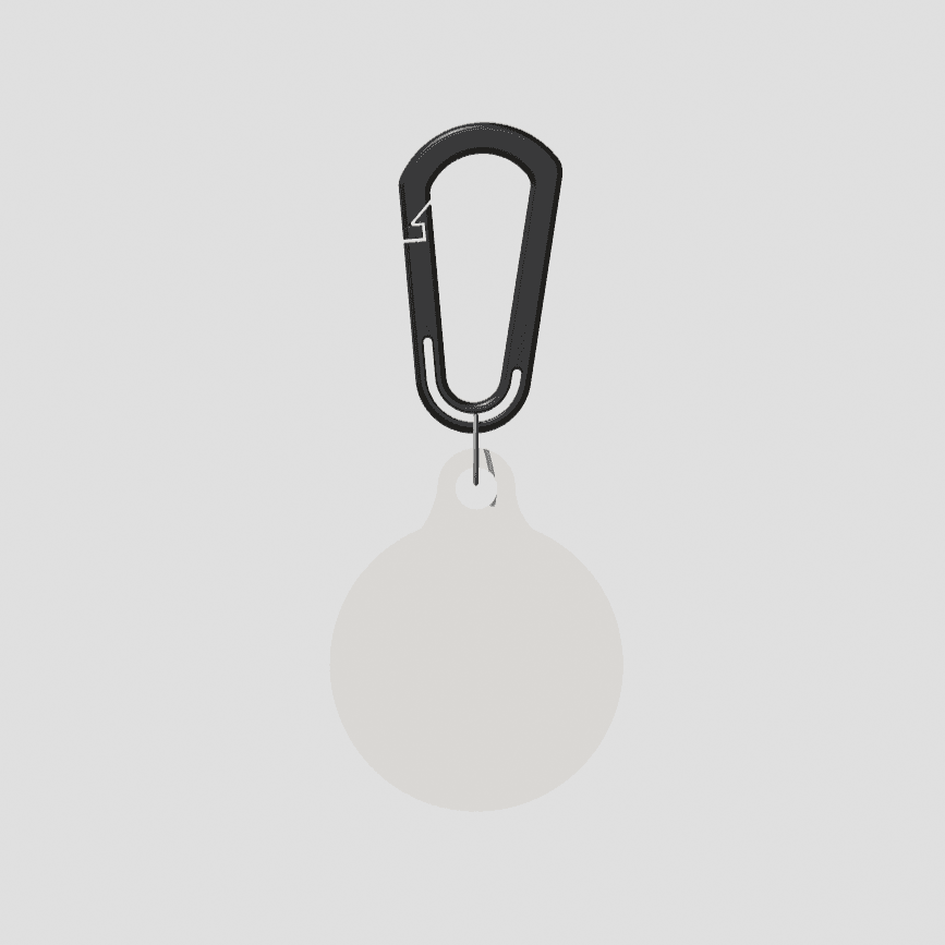 White tag with black carabiner, used as a custom artwork preview